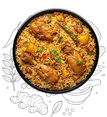 Signature iChef biriyani served with masala and rice