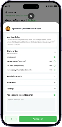iChef mobile app showing customization menu