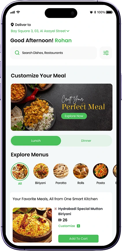 iChef mobile app homepage showing food categories