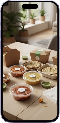 iChef mobile app homepage showing packed food 